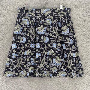LOFT Skirt Womens Extra Small Green Multi Flower Linen Blend Mini Pull On Pocket